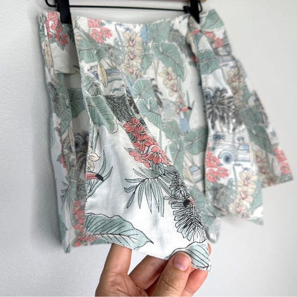 C&C California 100% Linen Shorts Size 6 Tropical Print Tie Front Coastal Boho - Picture 4 of 10